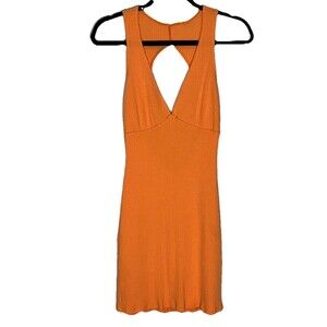 Reformation Womens Coco Ribbed Knit Dress Size M Orange Cut Out Back Mini Rave